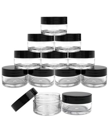Beauticom 12 Piece 20g/20ml USA Acrylic Round Clear Jars with Lids for Lip Balms, Creams, Make Up, Cosmetics, Samples, Ointments and other Beauty Products (Black Lid (Flat Top)) 12 Pieces Black
