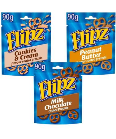 Chocolate Pretzel Bundle with Flipz Milk Chocolate Pretzels 90g Cookies & Cream Pretzels 90g & Peanut Butter Pretzels 90g (3 Pack)