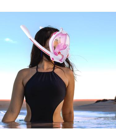 Full Face Snorkel Mask with Anti-Fog Wipes | 180 Panoramic HD View | White & Pink | Adults & Kids - Large-X-Large - Buy Online on SooperMarket.com