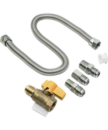 EvertechPRO 1212MMKIT 22” Flexible Natural Gas Hose Kit with 1/2" Male Flare x 1/2" Male Pipe 1/2" Male Flare x 3/8" Male Pipe 1/2" Male Flare x 3/8" Female Pipe Propane Hose Heater Hose Connectors