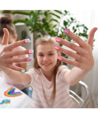 168 Pieces Girls Press on Nails for Kids Gift - Dark Pink Theme | Full Cover Short False Fingernails for Children - Nail Design Decoration - Buy Online on SooperMarket.com
