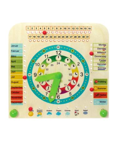 Hess wooden toy 14658 - Stand - children's learning clock made of wood approx. 25 x 25 cm
