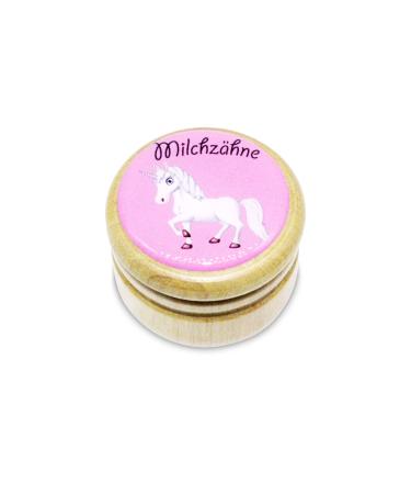 Milk tooth box tooth box milk teeth made of wood with rotating lock in various motifs for boys and girls with rotating clasp 44 mm (unicorn) -made in EU -7011