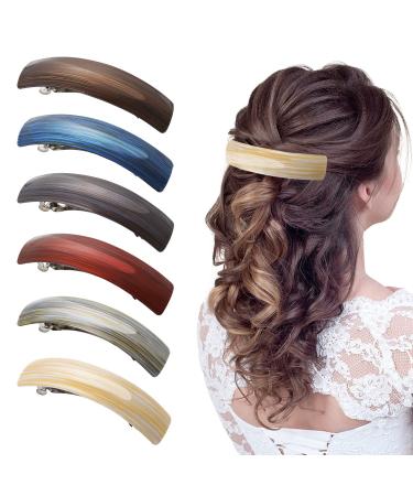 6 Pcs Large Retro Hair Barrettes Acrylic Automatic Hair Clips Classic Simple Hair Accessories Elegant French Clip Barrettes for Women Ladies Thick Hair