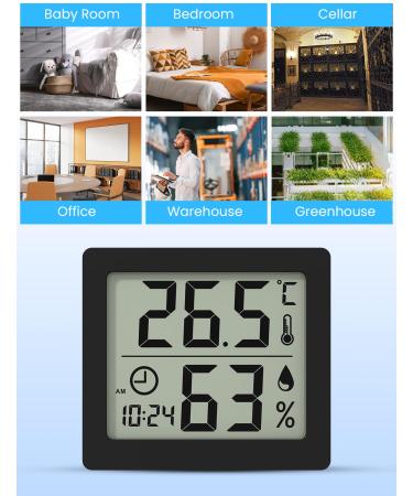 Pitasha Digital Thermo-Hygrometer - 3.2 Inch LCD Desktop Thermometer & Hygrometer with Temperature Humidity Display & Clock (Black) for Accurate Room Monitoring - Buy Online on SooperMarket.com