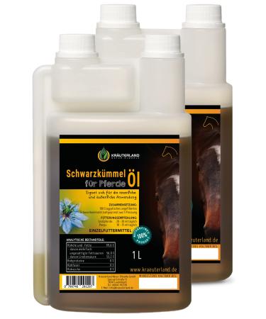 Herbal land black cumin oil for horses dogs & cats 2 liters in dosing bottle (2x 1 liter) - 100% pure cold -pressed unfiltered - German premium quality 1 l (2 -pack)