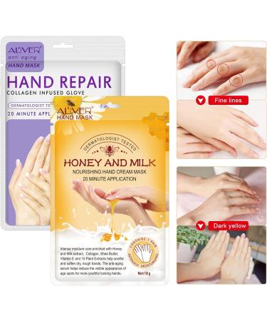 CCKULOOB Hand Mask 4 Pairs Moisturizing Hand Mask Hand Skin Repair Renew Mask that Enriched with Collagen Shea Butter and Vitamin-E to Revive Dry Rough and Cracked Skin (2 Lavender +2 Honey) 4 Packs 2 Pairs Lavender+ 2 Pairs Milk Honey - Buy Online on SooperMarket.com