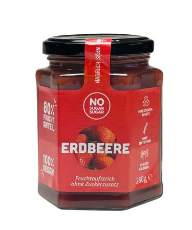 No Sugar Sugar fruit spread strawberry without added sugar at least 80% fruit content with erythritus and stevia |Brot spread made in the EU (260g) 260 g (1 Pack)