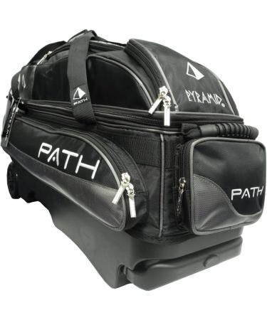 Pyramid Path Triple Premium Deluxe Roller Bowling Bag - Extra Large Shoe Compartment, 5 Pockets, Retractable Handle - Black/Silver - Buy Online on SooperMarket.com