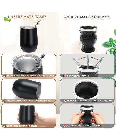 Telanks Modern 340 ML Yerba Mate Cup | 18/8 Stainless Steel | BPA-Free Lid Straw & Cleaning Brush | Black Tea Beverage Essential - Buy Online on SooperMarket.com
