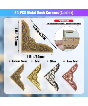 CATOSUM JSM 80-PCS Metal Book Corners  Corner Protector  Iron Decorative for Scrapbook Photo Album Diary Cover Menus Folder(Gold  Silver  Rose Gold  Antique Bronze) - Buy Online on SooperMarket.com