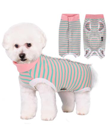 Zuimei Dog Surgery Recovery Suit Striped Dog Surgical Recovery Suit Anti-licking Dog Post Surgery Bodysuit Dog Recovery Shirt Dog Onesie Vest For Wound Protection E-Collar Alternative(Green S) pink green S