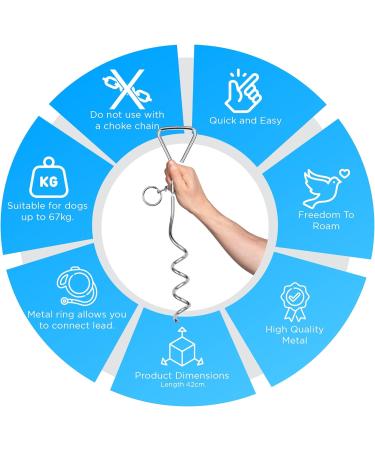 Bunty 16" Dog Tie Out Stake - Spiral Ground Anchor for Dog Lead Hook Leash & Dog Tie Out Cable - Premium Heavy Duty Dog Ground Spike for Outdoor Garden - Dog Camping Essentials & Accessories - Buy Online on SooperMarket.com