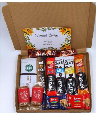 Instant Coffee Gift Box | 6 Variety Coffee Flavours | Mocha Cappuccino Latte Vanilla Caramel 3 in 1 Coffee Fantastic Letterbox gifts for Coffee Lovers| Biscuits Wafers | All Occasion| Birthday - Buy Online on SooperMarket.com