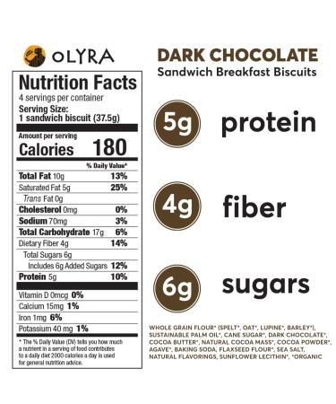 OLYRA Organic Dark Chocolate Breakfast Sandwiches | Vegan, Low-Sugar, High-Fiber Snacks | 4 Individually Wrapped Packs - Buy Online on SooperMarket.com