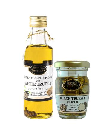 Truffle oil White truffle oil Premium White Truffle Olive Oil Extra Virgin Real Truffle pieces Gourmet Marinaden 100ml and Carpaccio Tartufo Gourmet Black Summer Truffle 70% Black Truffle 60g