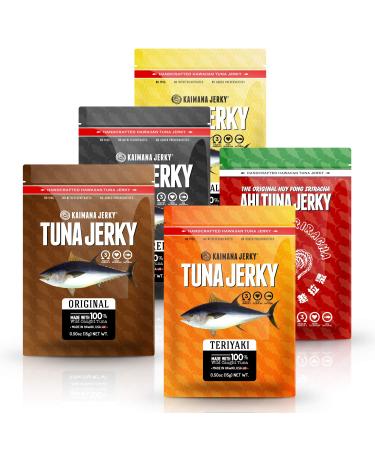 Kaimana Jerky Ahi Tuna Sampler Bundle - All Natural & Wild Caught Tuna Jerky. Made in USA. 9g Protein & Good Source Of Omega-3's (5 pack 0.50 oz)