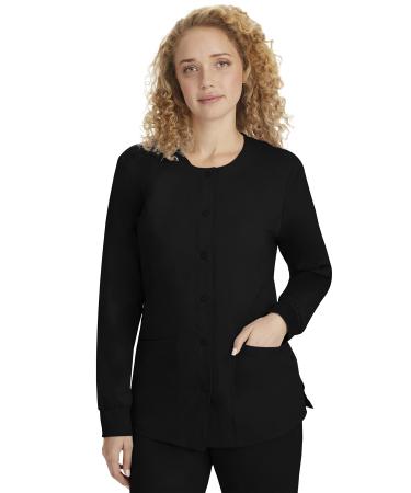 Healing Hands Womens Scrub Jacket 5 Pocket Purple Label 5063 Daisy Snap-up Scrubs Women Jacket XX-Large Plus Black