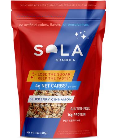 Sola Low Carb & Keto Friendly Granola Blueberry Cinnamon - Low Sugar Naturally Flavored Gluten Free & No Artificial Colors Flavors or Preservatives 11 OZ Pouch (Pack of 1)