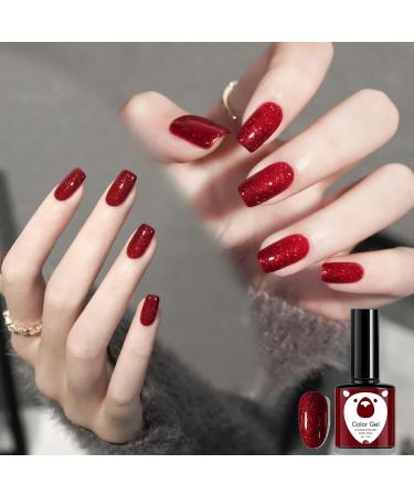 Red Gel Nail Polish Glitter Dark Red Burgundy Cherry Red Gel Polish Soak Off LED/UV Lamp Manicure Long Lasting Gel Nail Varnish for Christmas Women Nail Art Salon DIY Home - Buy Online on SooperMarket.com