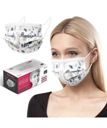 HARD 100 pieces Disposable Face Masks | Made in Germany | Type IIR & CE certified | Breathable Triple Layer - Filtration 99 78% | Elastic Earloops | Mouth Cover - Adults - Floral 100 Piece standard size (17 5 cm x 9 5 cm) Floral