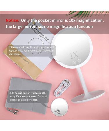 Rechargeable Lighted Makeup Mirror with 1X/10X Magnification | 46 LED Lights | 3 Lighting Modes | Touch Screen Dimmable Vanity Mirror | 90 Rotation | Portable Travel Cosmetic Mirror - Buy Online on SooperMarket.com
