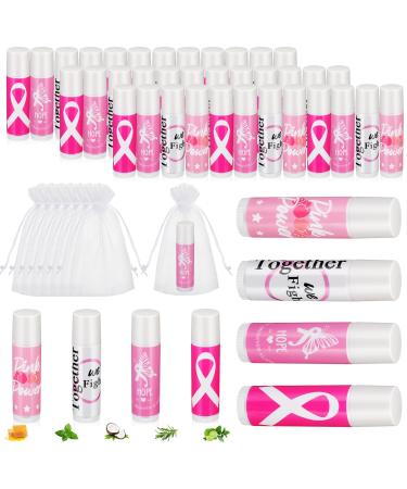 Fumete 100 Sets Breast Cancer Awareness Lip Balm Bulk Pink Ribbon Lip Balm Natural Ingredients Breast Cancer Survivor Gifts for Women Breast Cancer Awareness Month Public Event