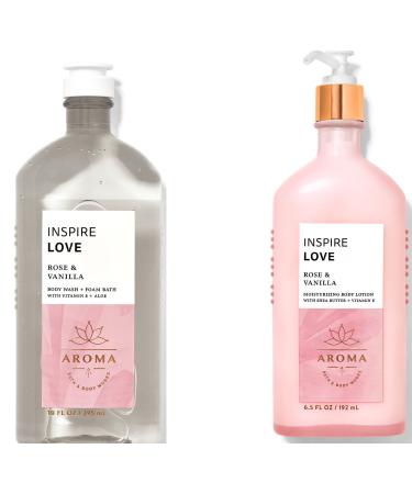 BATH AND BODY WORKS Aromatherapy LOVE - ROSE & VANILLA Duo Body Lotion and Body Wash Full Size