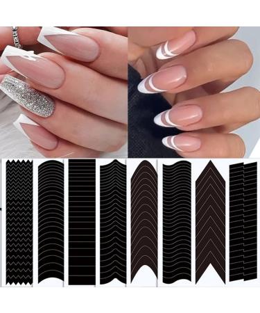 6 Pcs French Manicure Edge Stickers - Wavy Line 3D Self-Adhesive Nail Art Templates for DIY Designer Nails - V-Shaped Stencils and Fringe Decals - Buy Online on SooperMarket.com