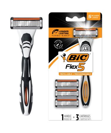Bic Flex 5 Hybrid Razor - 1 Count Handle & 3 Count Cartridges PPackage - Pack of 3 Packages