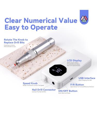 SAVILAND Professional Electric Nail Drill - 35000 RPM Rechargeable Acrylic Nail Art Kit with Drill Bits & Sanding Bands for Manicure & Pedicure - Perfect for Salon Use - Buy Online on SooperMarket.com