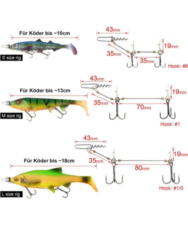 3-Piece Stinger Hook Set with Leader System | Sizes S M L for Bait 10-18cm | 5 Interchangeable Weights | Jigkopf Drilling for Rubber Fish | Shallow Rig & Hecht K der - Buy Online on SooperMarket.com