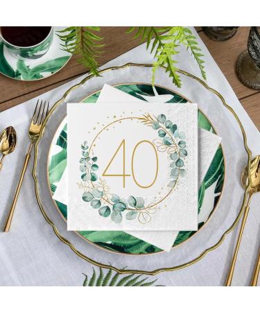 40th Birthday Decoration Napkins - 40 Eucalyptus & Gold Green Paper Napkins for Men & Women | Perfect for 40th Birthday Party Decor - Buy Online on SooperMarket.com