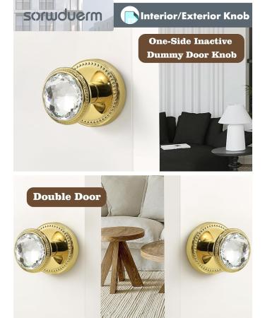 SORWDUERM Crystal Door Knobs - 2 Pack Dummy Interior Glass Knobs in Gold/Polished Brass for Elegant Home Decor - Buy Online on SooperMarket.com
