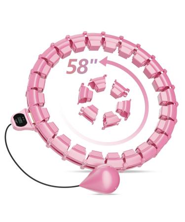 Weighted Hoola Exercise Fit Hoops Plus Size for Weight Loss,26 Detachable Knots,Updated Infinity Silent Fitness Hoop,with Counter,Suitable for Adults,Great for Exercise and Fitness PINK