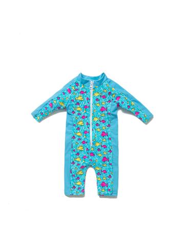 BONVERANO Baby Boys Swimsuit Toddler Bathing Suit Long-Sleeve Zipper One Piece Swimwear with UPF 50+ Sun Protection Lake Blue 3-6 Months