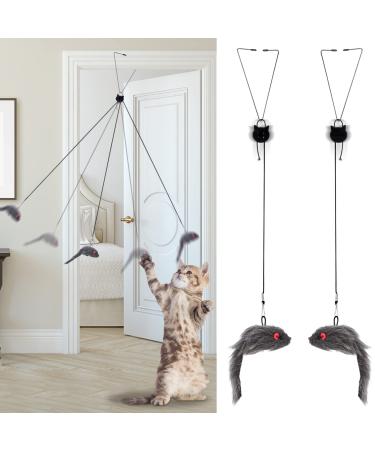 Fuyamp 2 Packs Door Hanging Cat Toy Interactive Cat Toy Mice Cat Toy Chasing Exercise Entertain Toy Hanging Door Cat Toy Mouse Teaser Toys for Indoor Cat Kitten