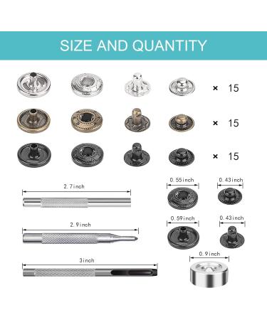 15mm Stainless Steel Snap Fasteners Kit for Leather Craft - 45 Set Snaps with Tools, 3 Colors - Ideal for Windbreaker, Shirts, Jackets, Backpacks, Wallets - Buy Online on SooperMarket.com