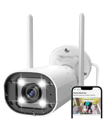 NETVUE Security Cameras Outdoor, 1080P 2.4G WiFi Home Video Surveillance Waterproof Camera, Color Night Vision Wide View, Siren Alarm, Spotlight Camera, 24/7 SD Card Storage & Cloud, Support Alexa Minimalist