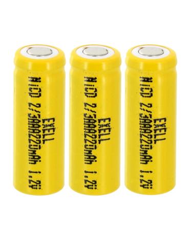 3x Exell 2/3AAA NiCD 220mAh 1.2V Flat top Rechargeable Battery