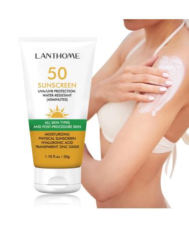 Trendyfave Sunscreen SPF 50 High UVA/UVB Protection Zinc Oxide Sunscreen Water Resistant Face Sunscreen Non-Greasy Broad-Spectrum Formula Moisturises & Protects Skin Sun Screen 50g
