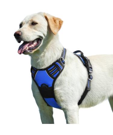 Eagloo dog harness Large dogs anti -train dog harness with reflex strips and control adjustable and adjustable dish Dog large chest harness for labrador blue L l (1 Pack) blue