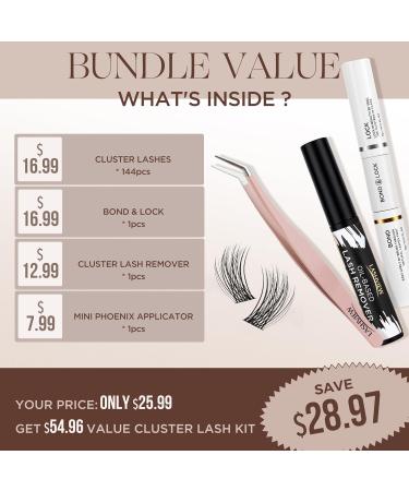 Shop LASHVIEW DIY Lash Extension Kit - 144 Pcs Waterproof Cluster Lashes with Bond & Seal Mascara Brush & Glue Remover for Stunning At-Home Extensions - Buy Online on SooperMarket.com