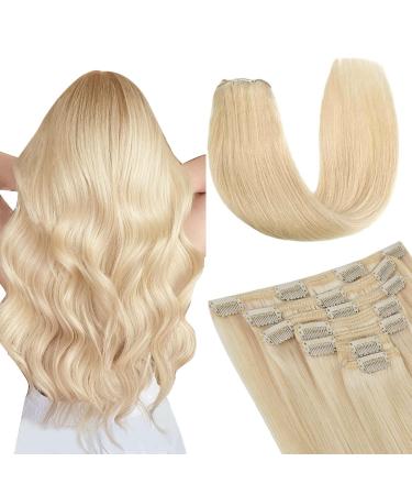 Vlasy Clip in Hair Extensions Human Hair Seamless Hair Extensions Clip in Real Human Hair 7 Pieces Straight Light Blonde Natural Thick Weft Human Hair Clip in Extensions for Women 60A# 16 Inch(80 g) 16 Inch (80 g) 60A# Light Blonde