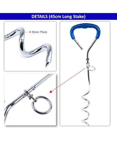 2 X 1.5m REFLECTIVE Dog Chains for Outside Tie Out Cable for Dogs Tether Steel Spiral Heavy Duty Ground Spike Stake (45cm) Dog Tether Outdoor Dog Camping Accessories Dog Lead Hook (Blue Reflective) Blue (Reflective) - Buy Online on SooperMarket.com