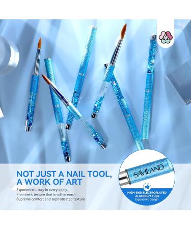 Saviland Acrylic Nail Brush Set - High Quality Synthetic Bristles with Blue Mermaid Princess Handle, 7 Sizes for Acrylic System Application - Size 4# to 16# - Blue 01 - Buy Online on SooperMarket.com
