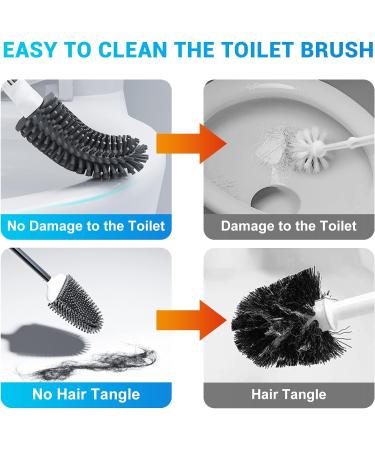 Fowooyeen Silicone Toilet Brush with Stainless Steel Handle - White Toilet Cleaning Brush Set with Ventilated Holder - 1 Pack - Buy Online on SooperMarket.com