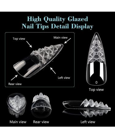 500PCS Quaferen Clear Glaze Stiletto Nail Tips - Long Full Cover for Acrylic Nails - Professional Curved Extension Tips for Nail Art Salon - Buy Online on SooperMarket.com