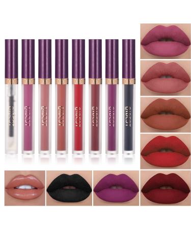 7Pcs Matte Liquid Lipstick + 1Pcs Lip Plumper Makeup Set, Soft Lightweight Waterproof Long Lasting Lip Gloss Set Make Up Kit, Pigmented Lip Makeup Gift Sets for Girls and Women Set B