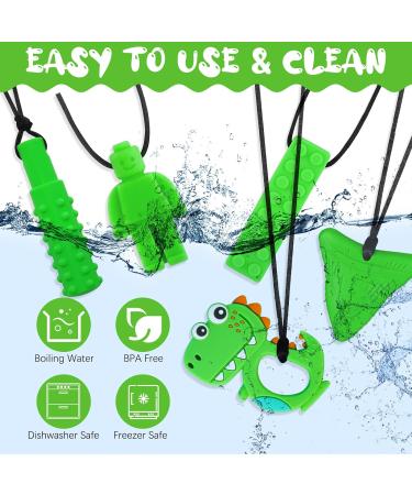 5Pcs Green Sensory Chew Necklace for Kids - Food Grade Silicone Teether Toy for Autism, Anxiety, Biting Needs - Buy Online on SooperMarket.com